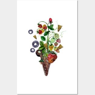 Strawberries in ice cream cone Posters and Art